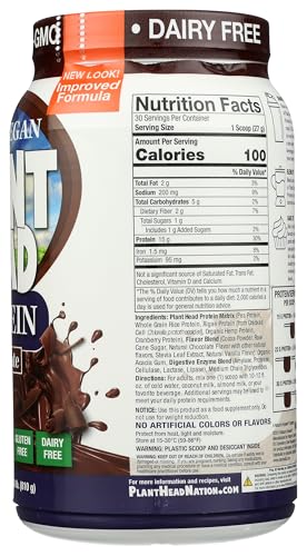 Nutrition label close-up highlights protein and vitamin rich plant blend