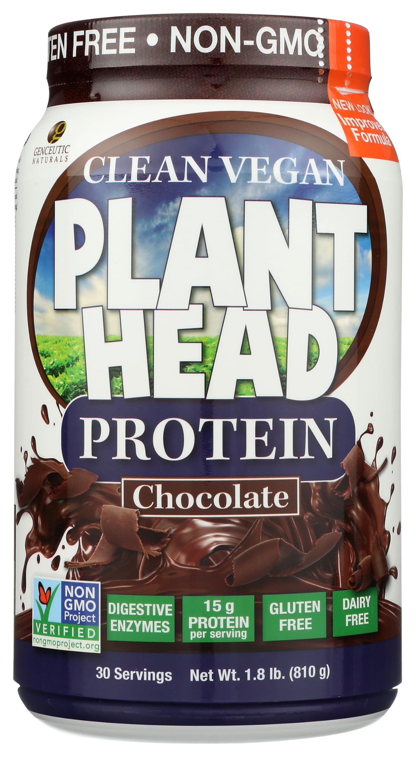 Genceutic Naturals Plant Head Protein chocolate tub for convenient daily protein intake