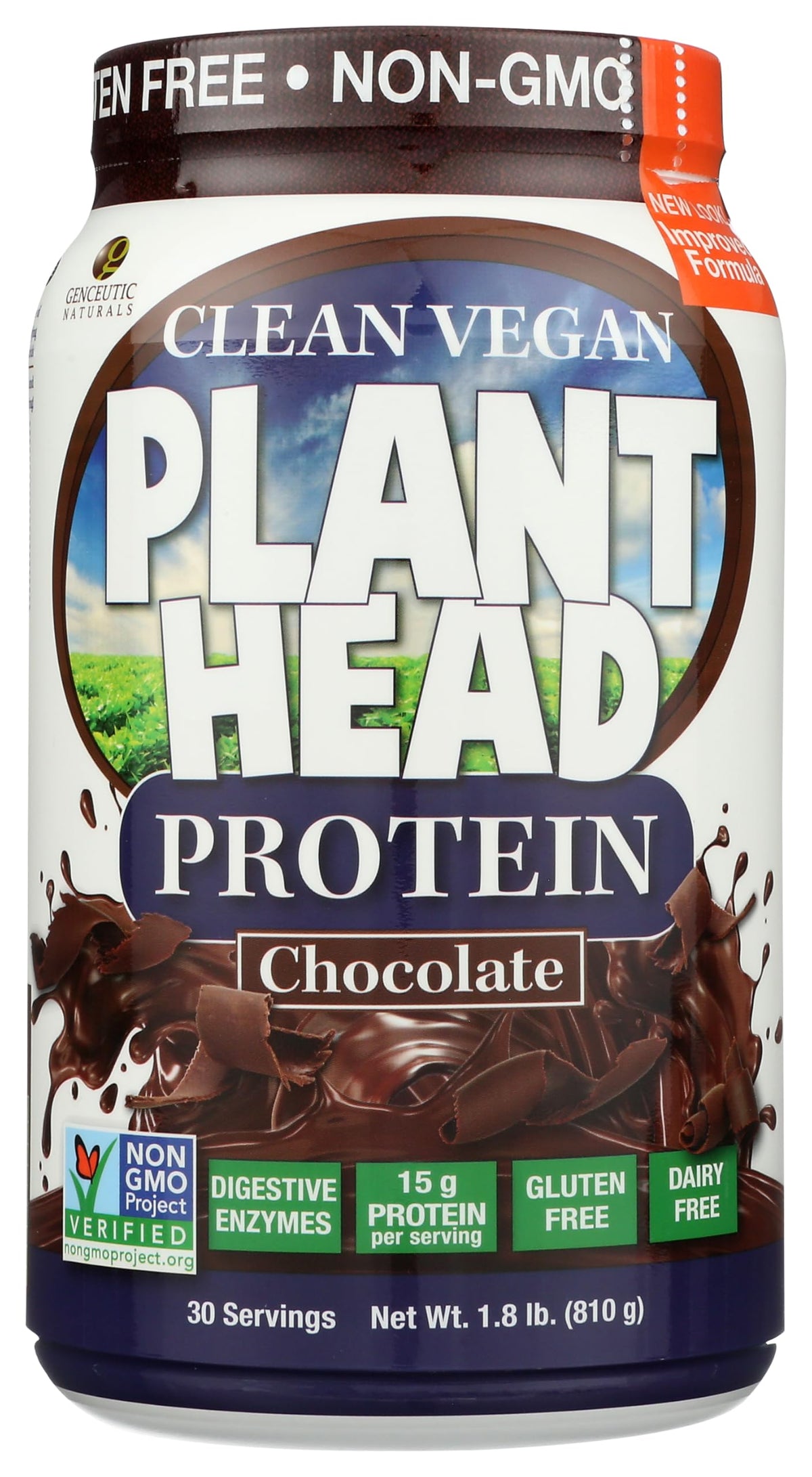 Genceutic Naturals Plant Head Protein chocolate tub for convenient daily protein intake