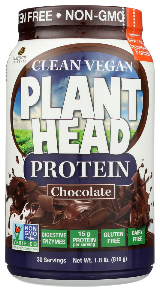 Genceutic Naturals Plant Head Protein chocolate tub for convenient daily protein intake
