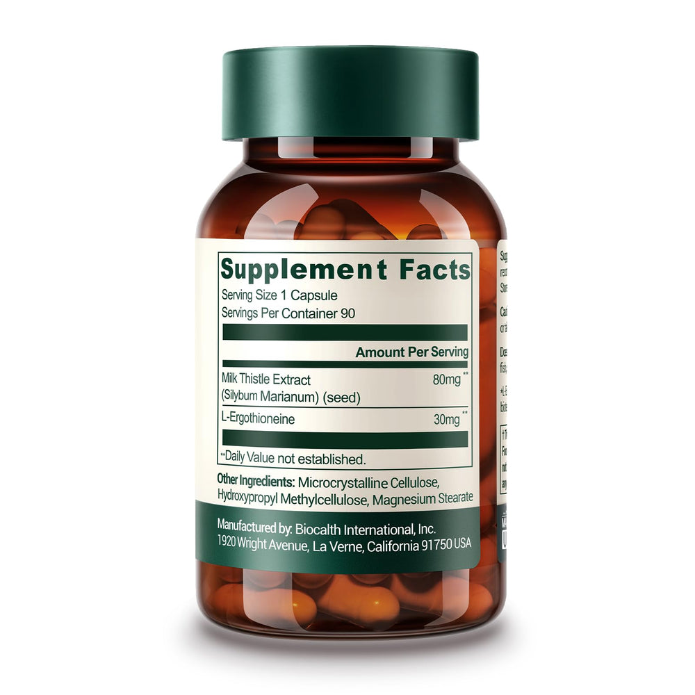 GENEIII Ergothioneine bottle-label close-up highlighting liver health and purity.