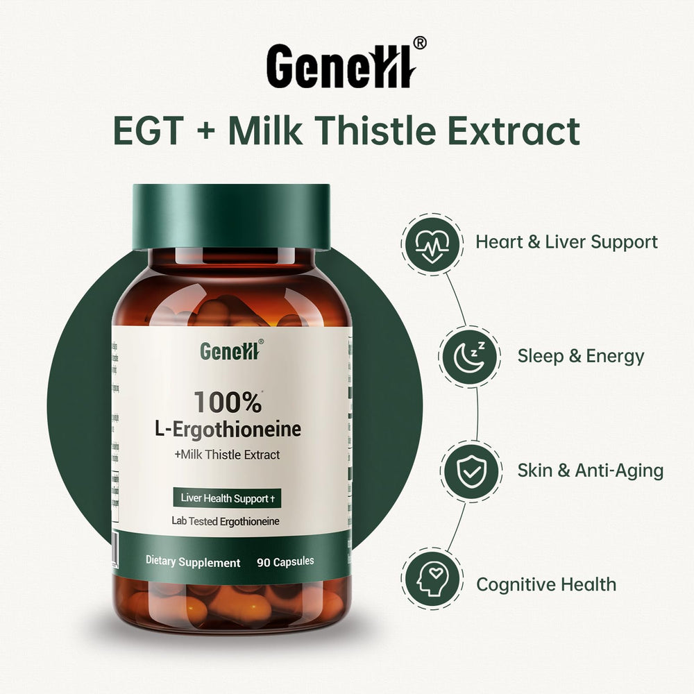 GENEIII Ergothioneine capsules-closeup conveying premium purity and potency.