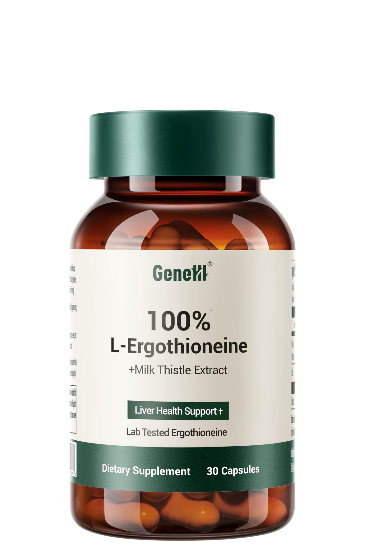 GENEIII L-Ergothioneine bottle front for daily wellness on the go
