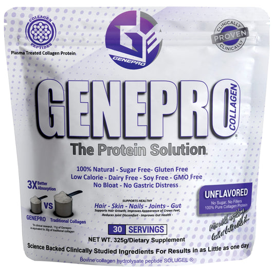 GENEPRO GEN. 3 unflavored protein powder scoop for quick, customizable shakes.