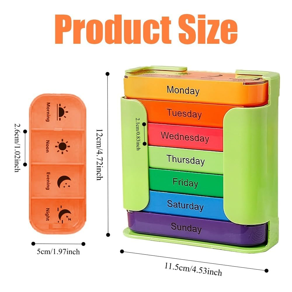 Generic 7-Day Pill Organizer with a clear lid enabling quick visual verification.