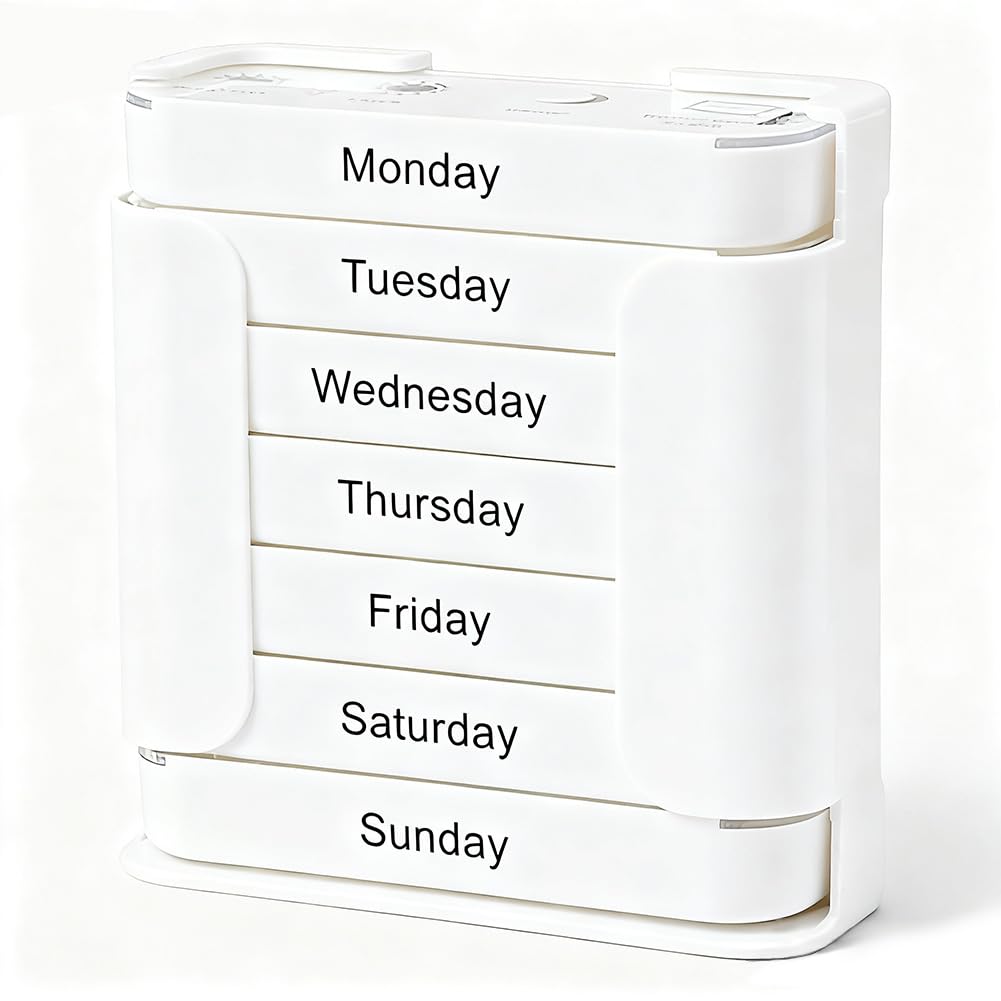 Generic 7-Day Pill Organizer with a stacked design for compact weekly med management.