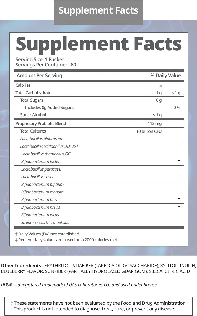 Generic Atomy Probiotics blueberry flavor sachet on spoon.
