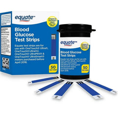 Generic blood glucose strips 50-count box for home testing.