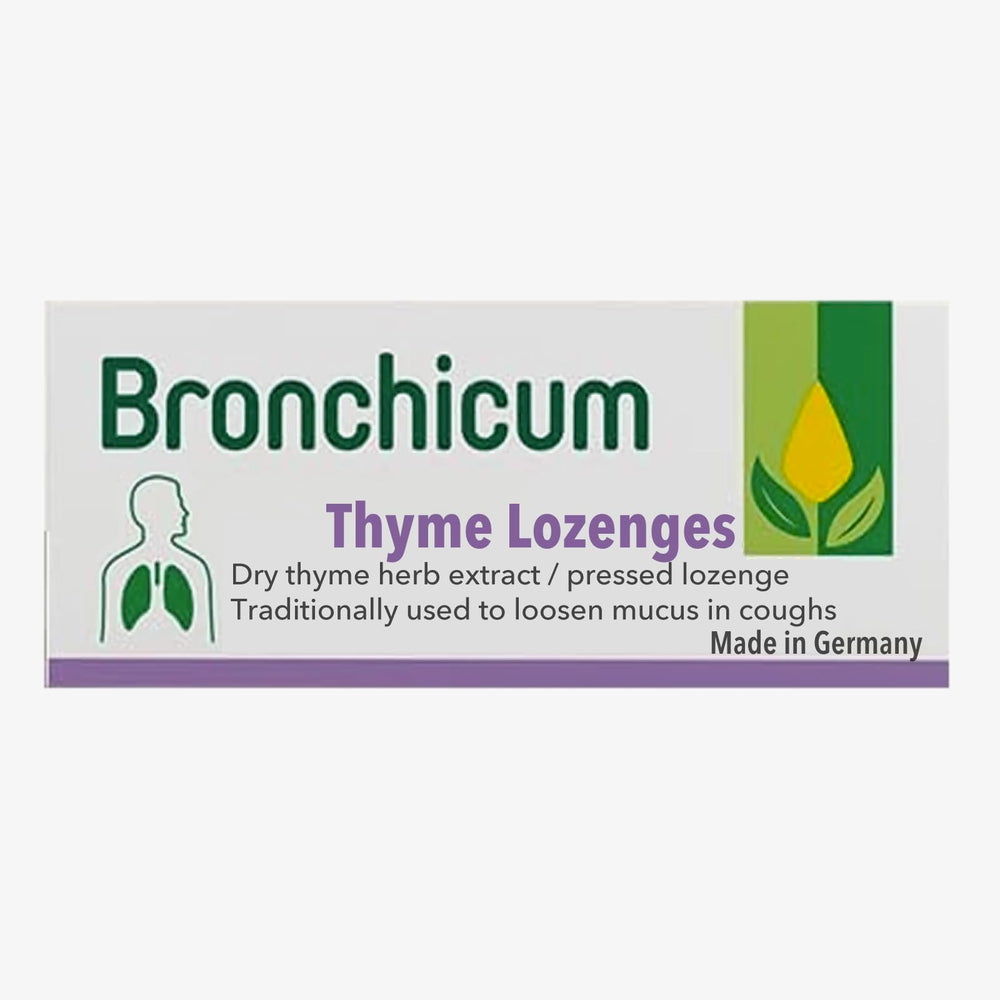 Generic Bronchicum lozenges pack with thyme formula for throat comfort and natural support.