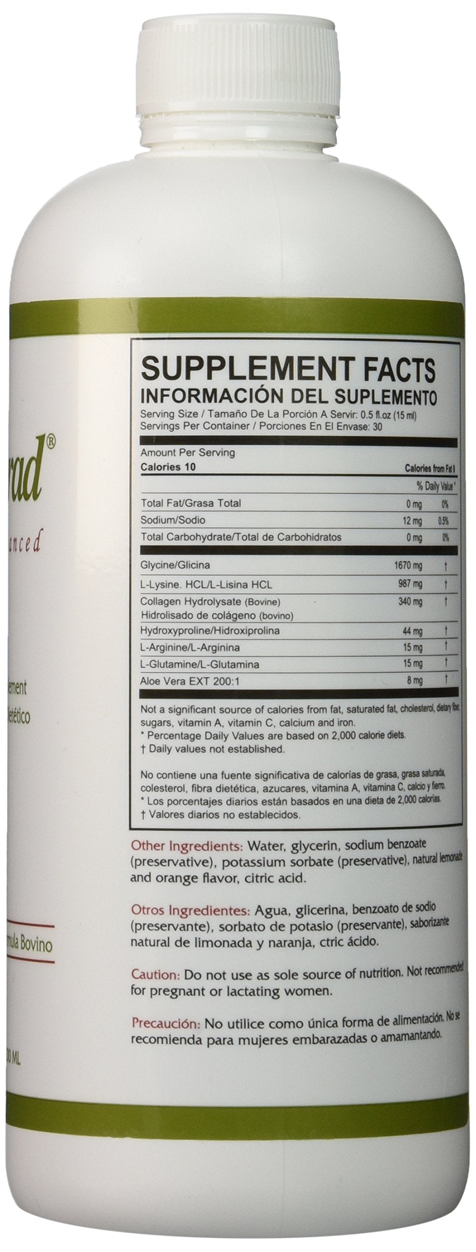 Generic Calorad Advanced bottle back label noting enhanced absorption via cold enzymatic processing.