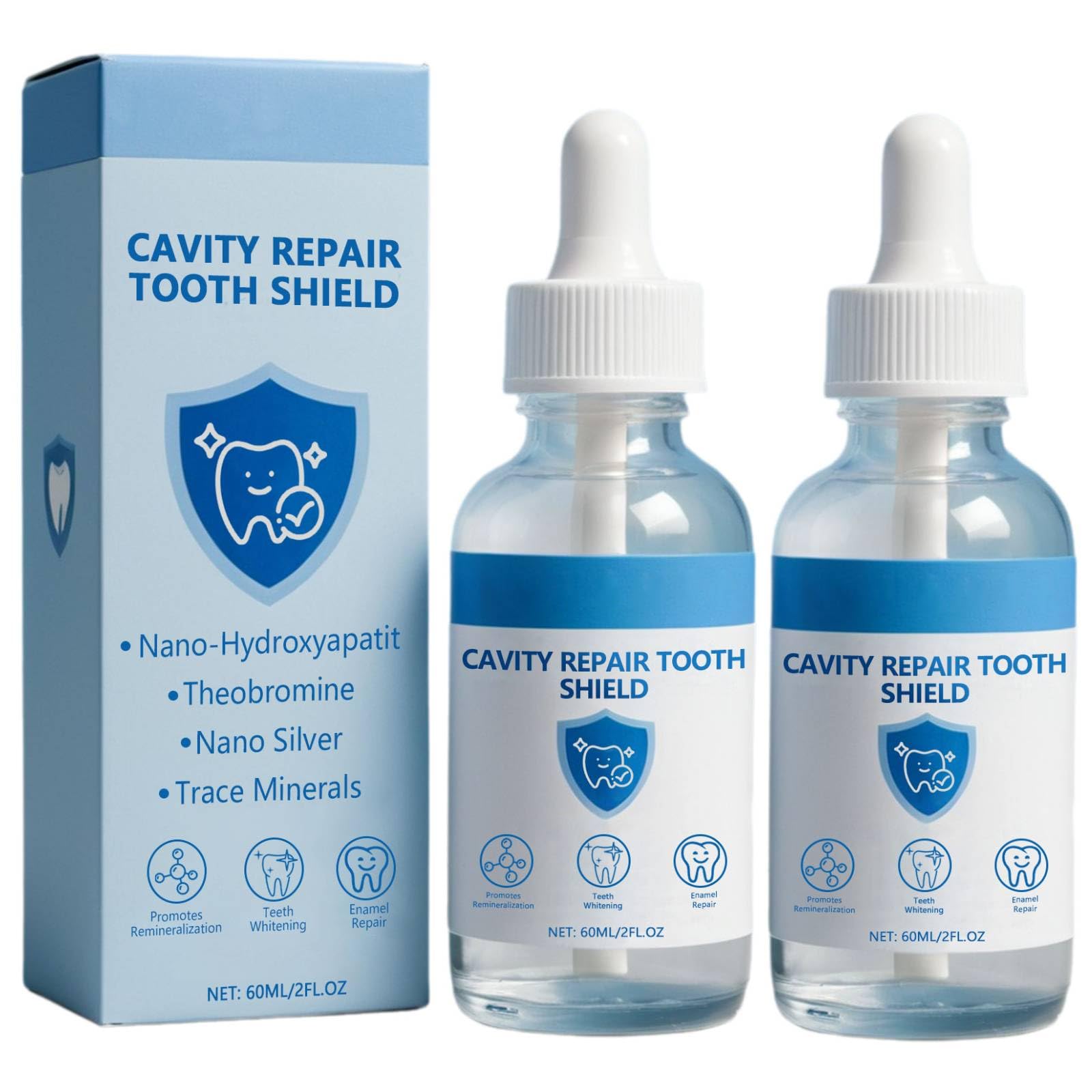 Generic Cavity Healing Liquid bottle pour showing enamel protection during daily use.