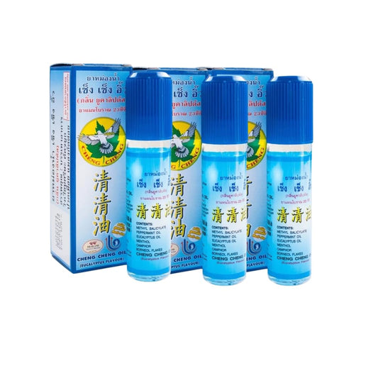 Generic ChengCheng cim Oil Eucalyptus bottle close-up showing soothing massage