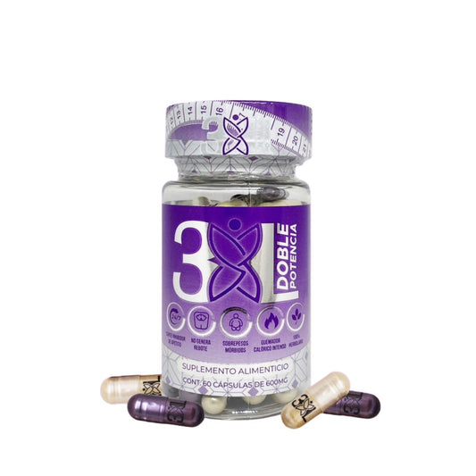 Generic Double Potency bottle pour showing the dual-capsule design for daily lightness.