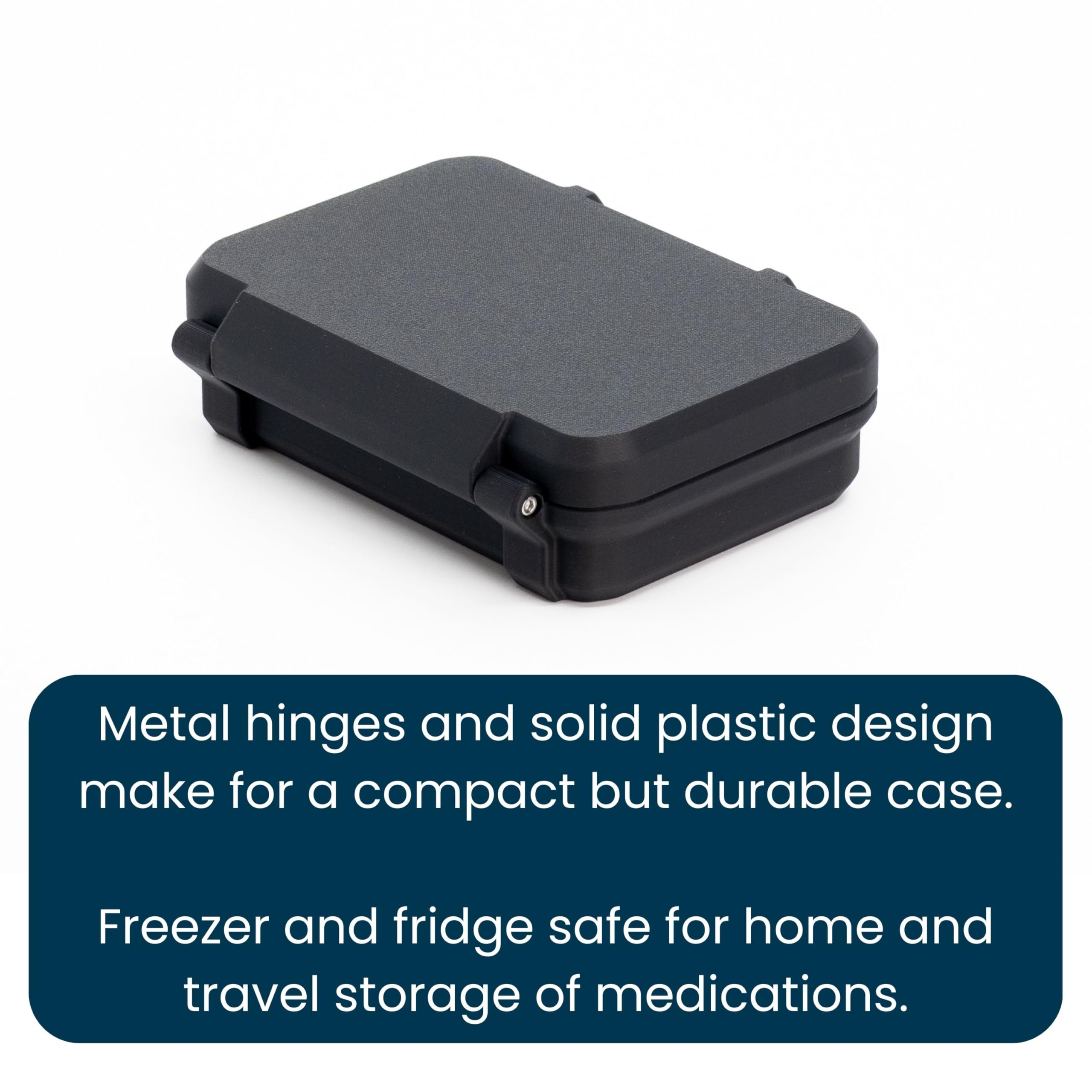 Compact case with room for vials, syringes, and wipes.
