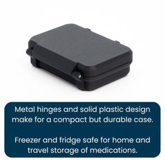 Compact case with room for vials, syringes, and wipes.