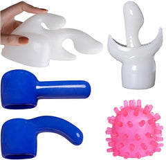 Generic extra large massage wand attachments show five silicone heads for versatile relaxation.