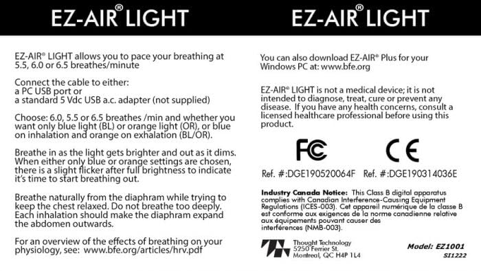 Generic EZ-Air Light Breathing Pacer plugged into USB power for easy use anywhere