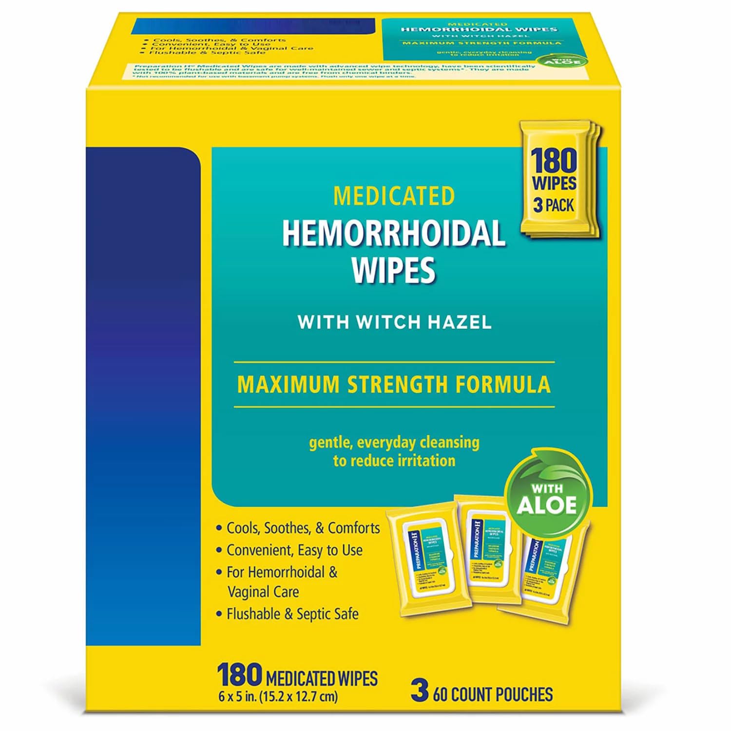 Generic Hemorrhoid Wipes with Witch Hazel packaging ready for daily cleansing