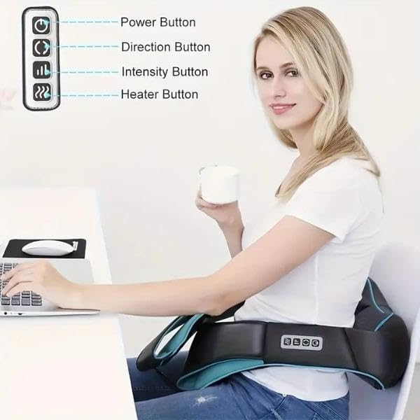 Massager resting on shoulders during home, office, or car sessions