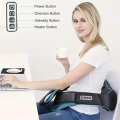 Massager resting on shoulders during home, office, or car sessions