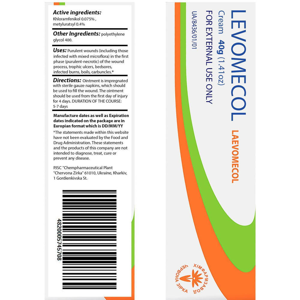 Levomekol ointment applied to a wound with gauze dressing