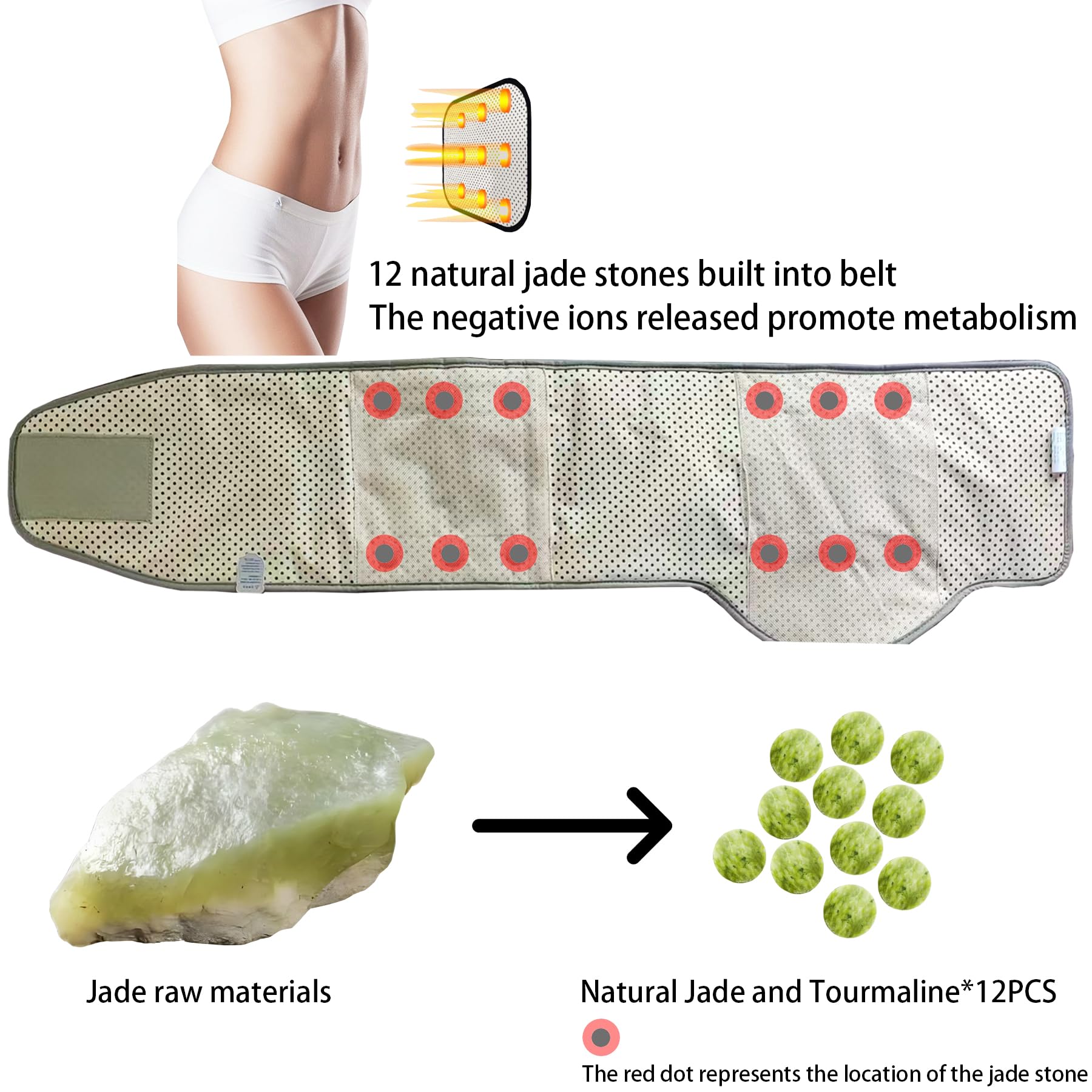 Generic belt showing 12 jade-tourmaline stones for thermotherapy.