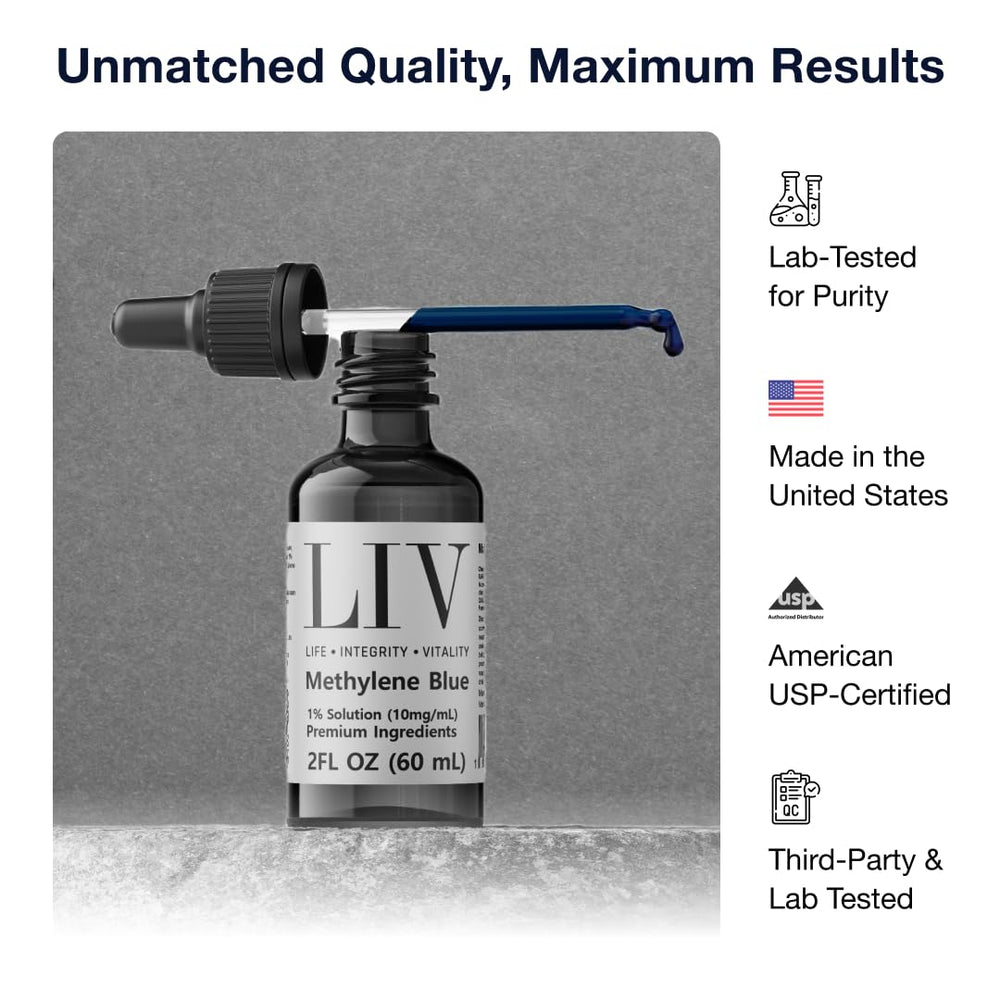 Close-up of Methylene Blue dropper ready to dispense
