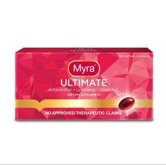 Myra Ultimate astaxanthin softgel front view highlighting skin support.