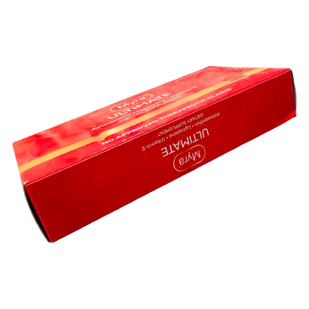 Myra Ultimate lycopene softgel capsule close-up with vibrant color.