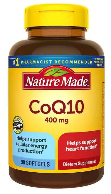 Generic Nature Made CoQ10 400 mg bottle top view for daily supplement routine