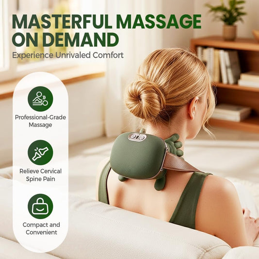 Generic neck massager showing built-in heat function for warmth