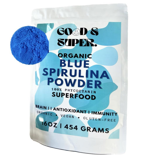 Generic Organic Blue Spirulina Powder bulk package shows vibrant color for foods.