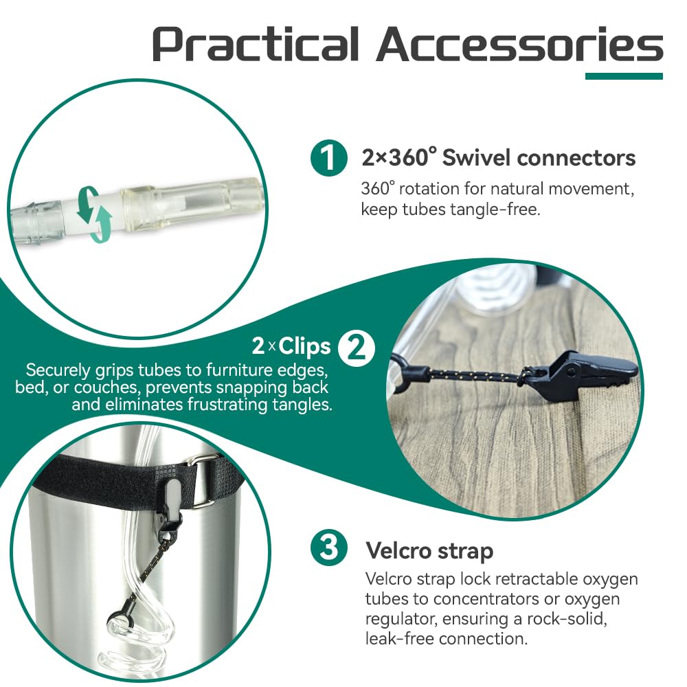 Generic retractable oxygen hose reel 360-degree rotation for comfortable setup.