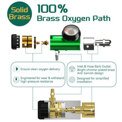 Generic oxygen regulator brass sleeve design highlights durability and secure tubing fit.