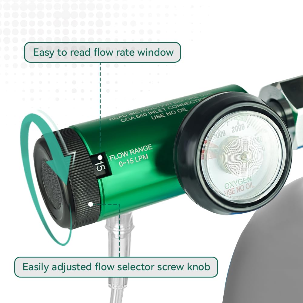 Generic oxygen regulator compact dimensions fit in bags for travel and home.