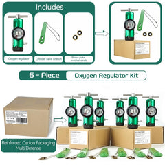 Oxygen regulator flow selector shown, easy to set precise LPM.