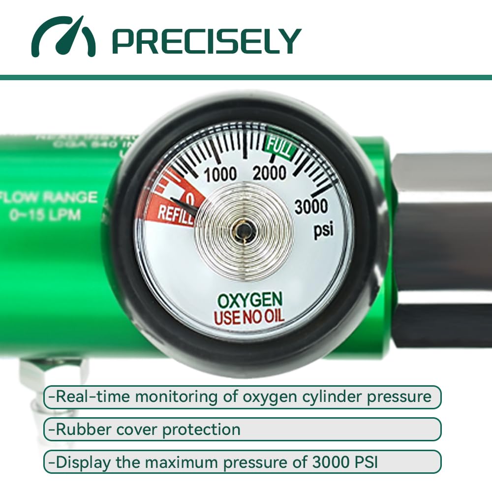 Generic oxygen regulator secure hose barb outlet minimizes leaks during use.