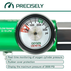 Generic oxygen regulator secure hose barb outlet minimizes leaks during use.