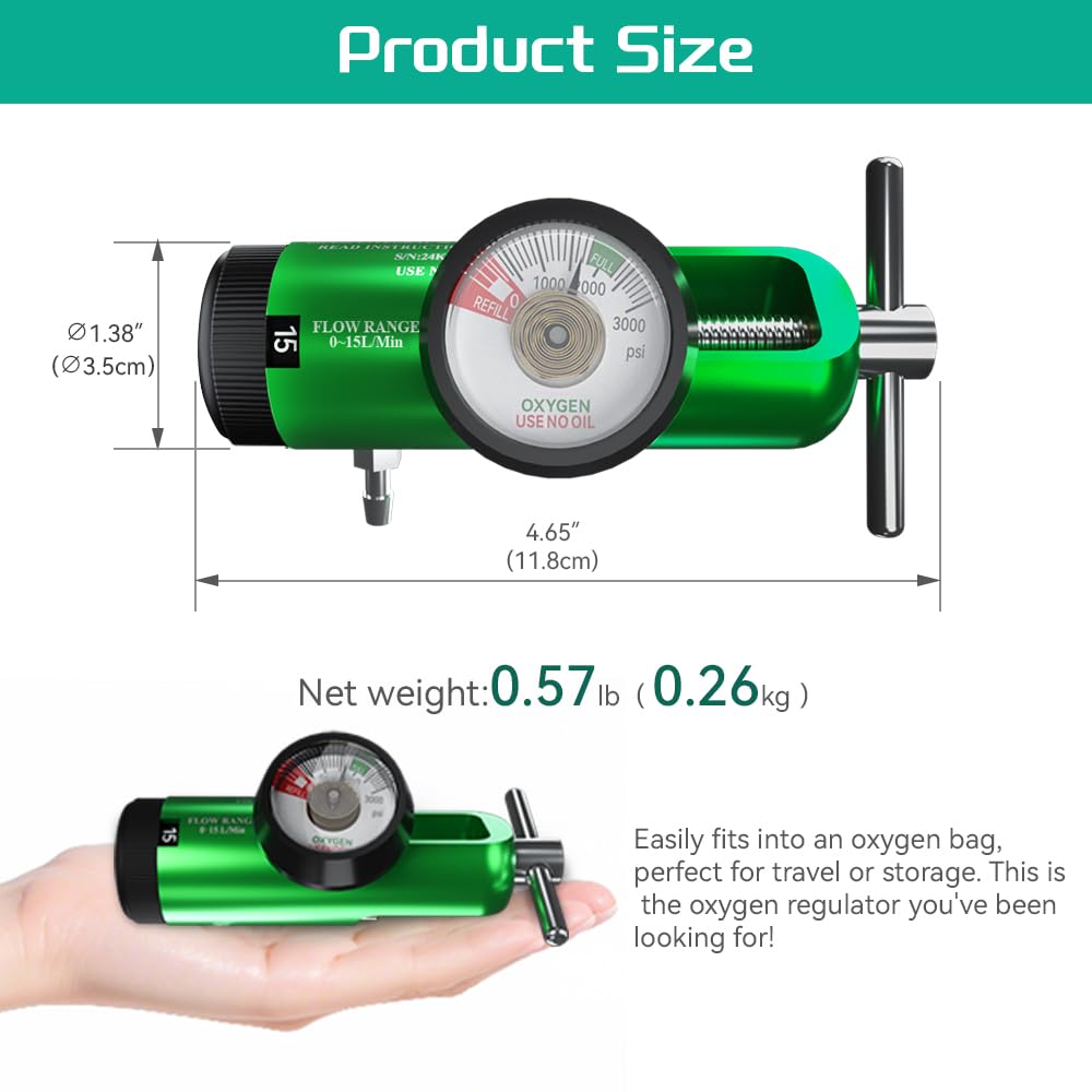 Generic oxygen regulator portable-pack compatibility supports quick setup anywhere.