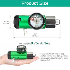 Generic oxygen regulator pressure gauge shows real-time tank pressure clearly.