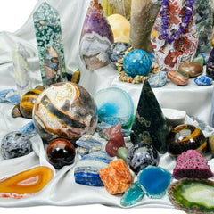 Generic raw quartz stones showcase distinctive patterns, ideal for collection displays.