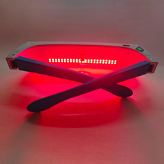 Generic Red Light Therapy Glasses worn over prescription glasses enables relaxed screen time