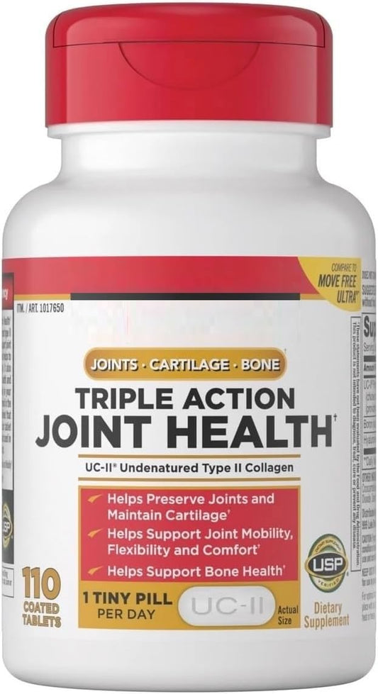 Generic Signature Triple Action Joint Health bottle closeup highlighting coated tablets for joint support