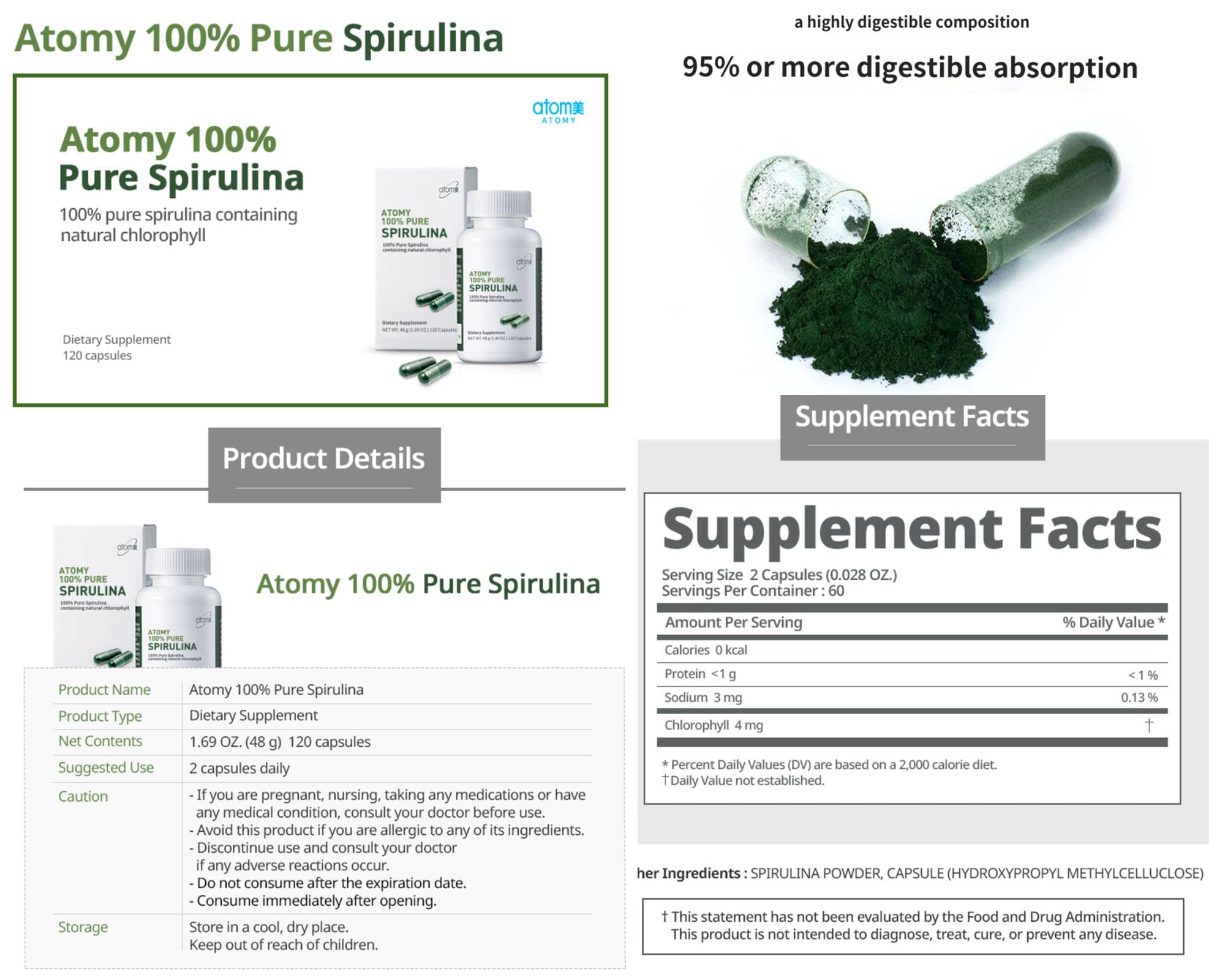 Generic Spirulina glass with water demonstrates easy swallowing