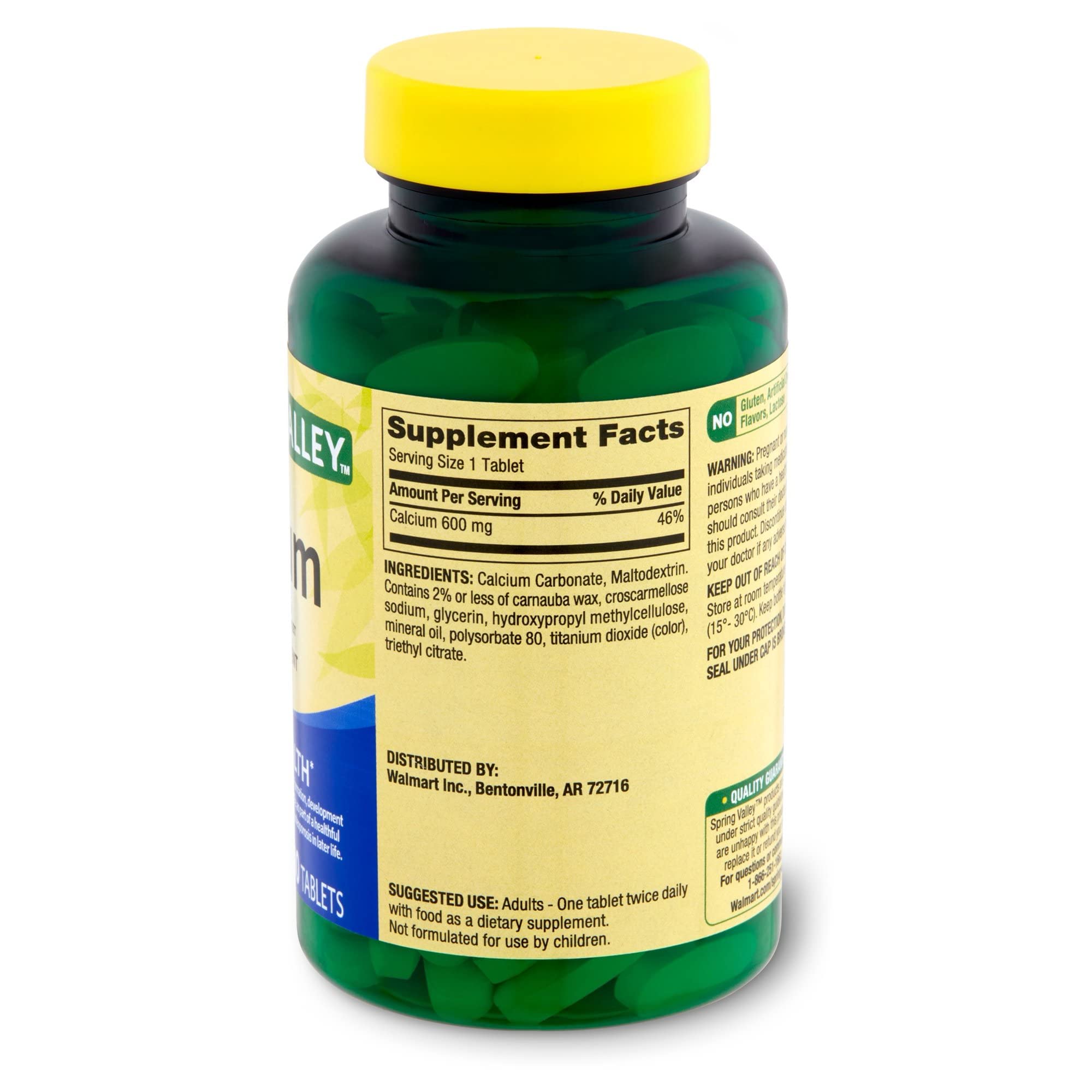 Label detail of Generic Spring Valley Calcium 600mg showing pack of 3 bottles.
