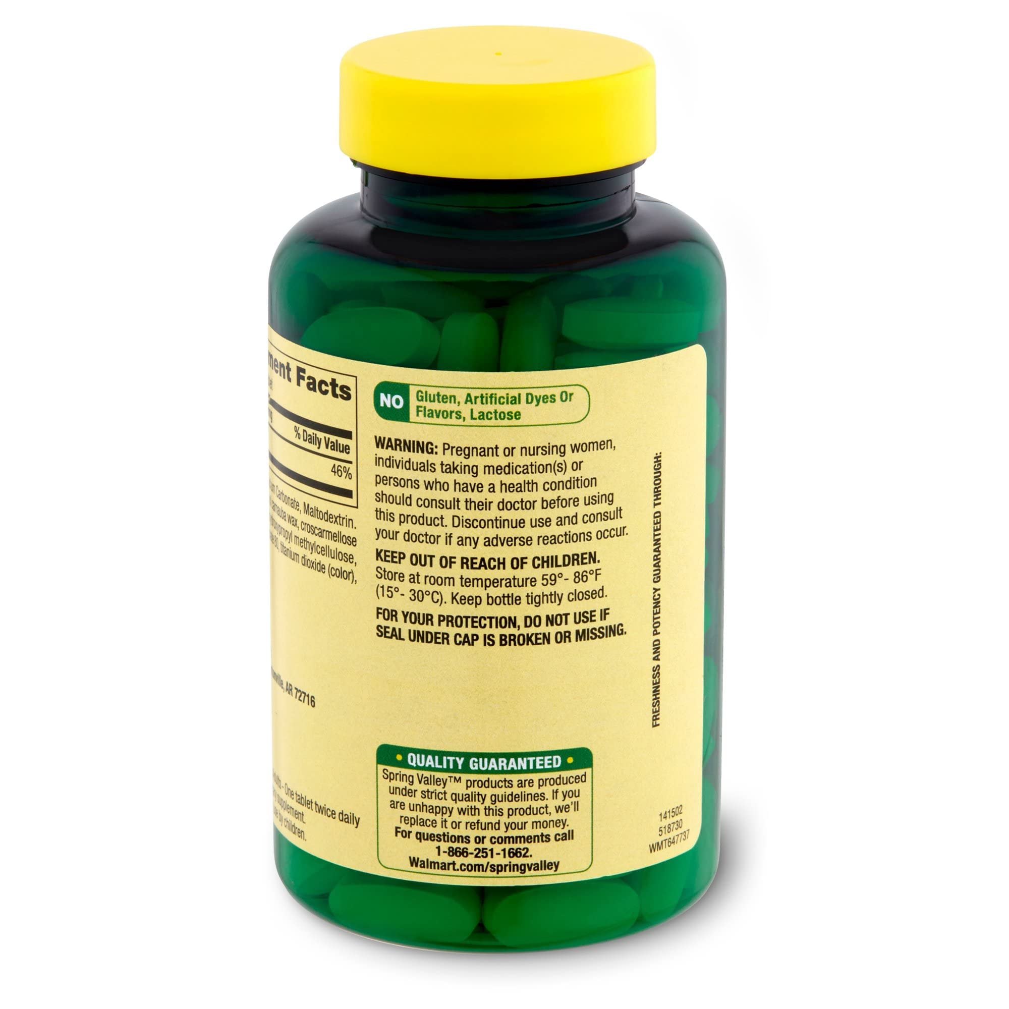 Closeup of Generic Spring Valley Calcium 600mg tablets for easy swallowing.