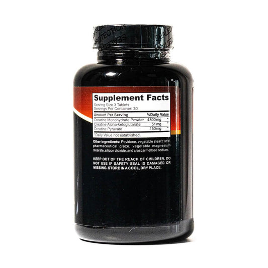 Generic Super Premium Tri-Phase Creatine capsules closeup — triple-blend support for strength and recovery.