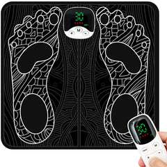 Generic TENS & EMS foot relaxation mat on floor for tired feet relief.