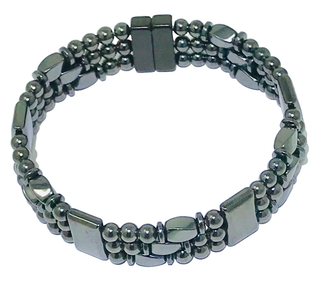 Generic Tri-Power Hematite Bracelet three-strand close-up highlights bold design and magnetic strength