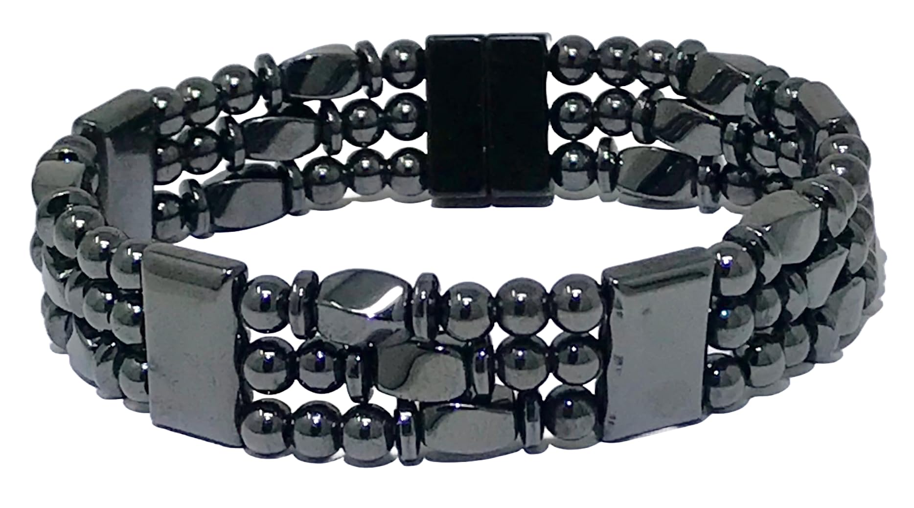 Generic Tri-Power Magnetic Hematite Bracelet front view with triple strands for daily wear and potential relaxation